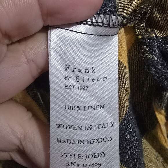 EUC Frank & Eileen Joedy Linen Button Up Grey/Yellow Plaid Size XS - Picture 7 of 7